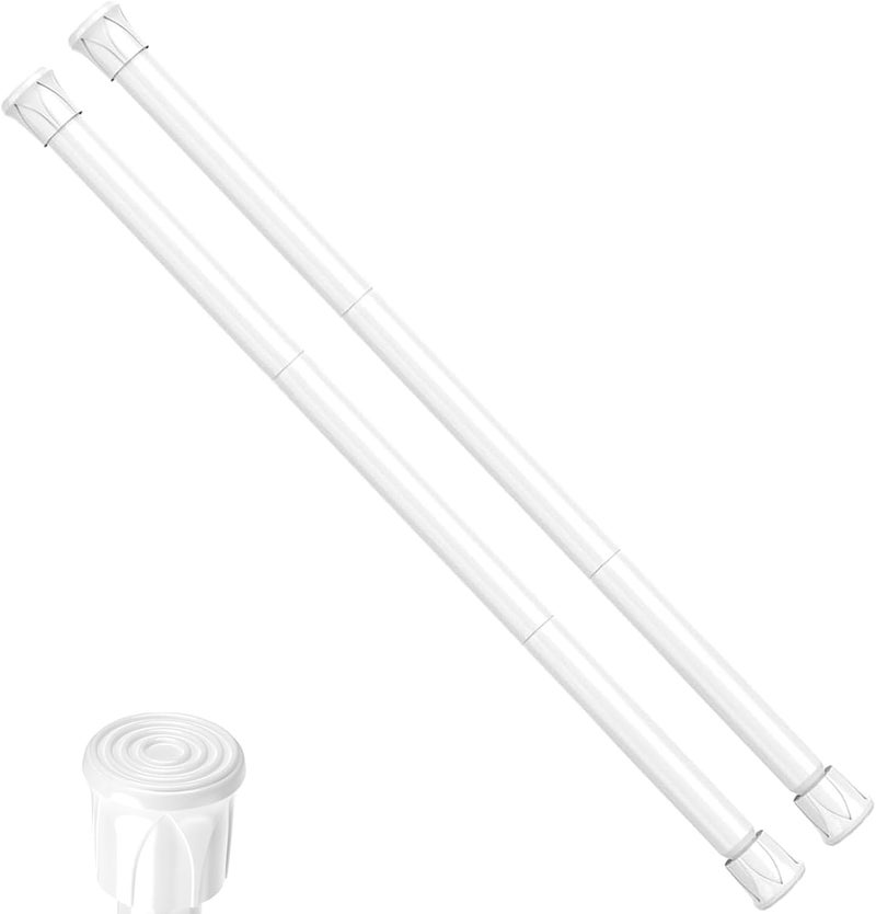 ZipGlo Tension Curtain Rod 28-48 inch Small Tension Rods White Adjustable Spring Tension Curtain Rods 2PCS Mini Curtain Rod Short for Cupboard Closet Rod Kitchen Drawers No Drill Cupboard Cabinets - Image 1